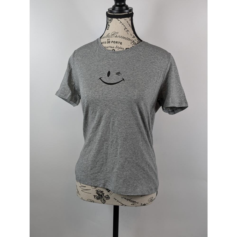 New Joe Boxer Womens Large T-Shirt Crop Gray Smiley Old Stock Y2K 90s Graphic